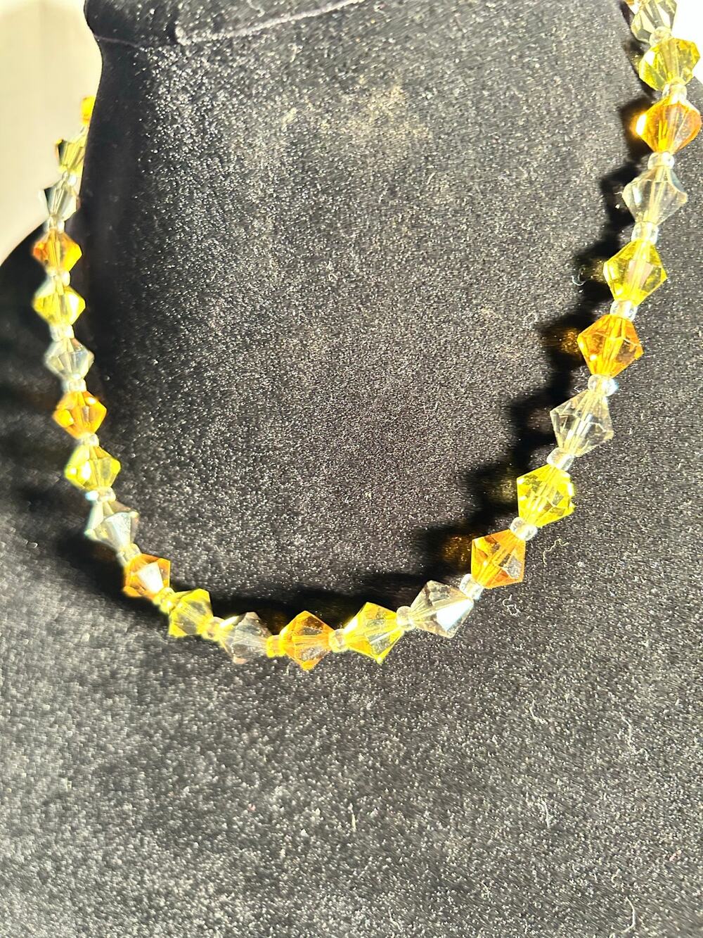 Vintage 18" Faceted Amber Yellow Charcoal Gray Lucite Bead Necklace